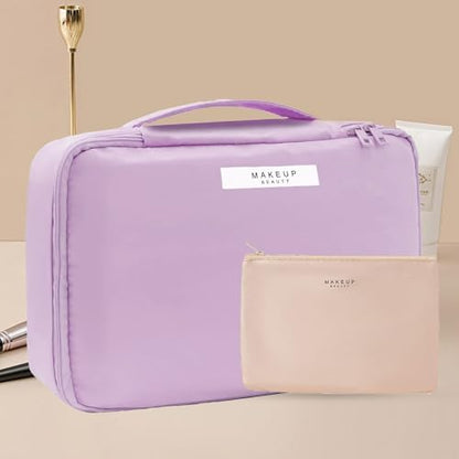 Queboom Travel Makeup Bag Cosmetic Bag Makeup Bag Toiletry bag for women and men (Purple) - color: Purple