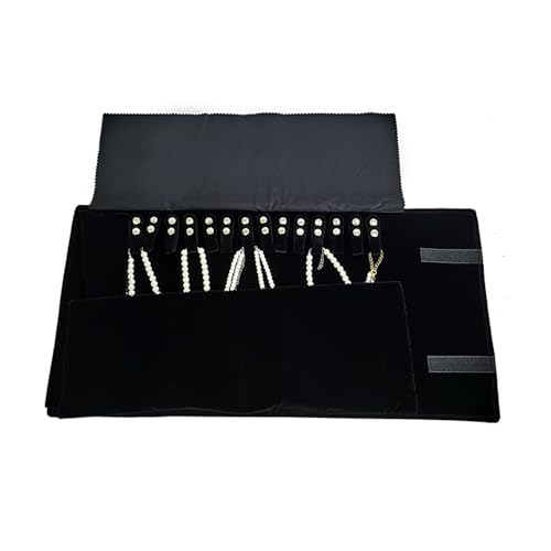 Velet Travel Jewelry Case Roll Bag Organizer for Necklace Bracelet Black Gray Velvet (Black Velvet) - color: Black Velvet