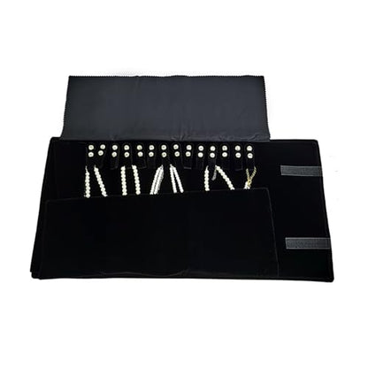 Velet Travel Jewelry Case Roll Bag Organizer for Necklace Bracelet Black Gray Velvet (Black Velvet) - color: Black Velvet