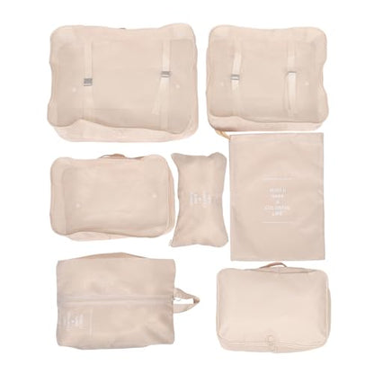 Alipis 7pcs Waterproof Travel Packing Cubes Set for Women Large Capacity Suitcase Organizer Bags Beige Compression Travel Accessories for Luggage and Backpack