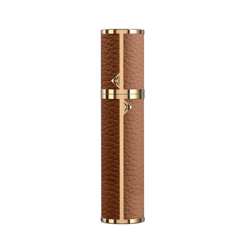 8ML Travel Perfume Refillable Atomizer, Mini Genuine Leather Cologne Sprayer, Protable Pocket Size Empty Fragrance Spray Bottle (Brown) - color: Brown