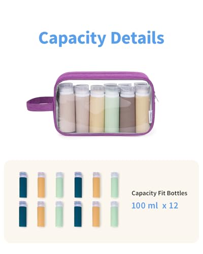 Narwey Clear Travel Toiletry Bags for Traveling Toiletries Men Women, Clear Makeup Bag Cosmetic Bag with Zipper, Make Up Pouch Organizer Bag with Handle, Skincare Beach Snack Medicine Bag, Purple - color: Clear-Purple