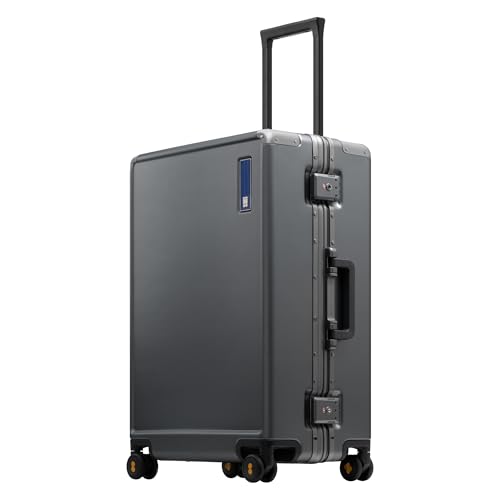 LEVEL8 Zipperless Checked Luggage with Aluminum Frame, Upgraded Medium Hardside Suitcase with Spinner Wheels, Metal Travel Luggage with Double Tsa Locks, 24 Inch, Grey - color: Grey, size: Checked 24 Inch (Upgraded)