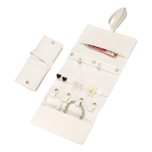 uxcell Travel Jewelry Roll Bag, Foldable Travel Jewelry Organizer Case, Portable Jewelry Pouch for Traveling Rings Necklaces Earrings Bracelets Jewelry Storage, Beige - color: Beige