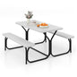 S AFSTAR Picnic Table Bench Set, 59” Expanded Rectangular Picnic Table, Outdoor Table and Bench W/Steel Frame & Wood-Like Texture Tabletop, Camping Table Chair Set for Garden Patio Lawn Deck (White) - color: White