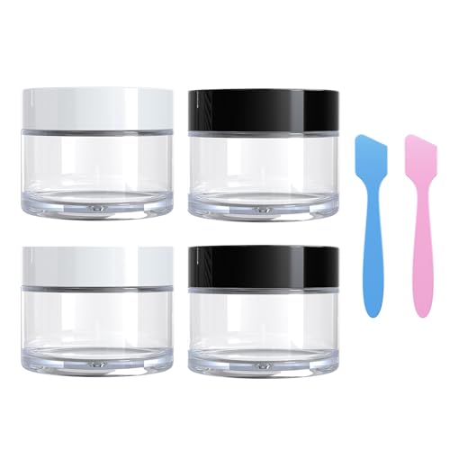 Travel Size Containers for Toiletries, 1 OZ Small Cosmetic Jars for Makeup Face Creams Moisturizer Lotion, with 2 Pieces Mini Spatulas for Gift (White & Black, 4 Pieces) - color: White + Black-1 oz