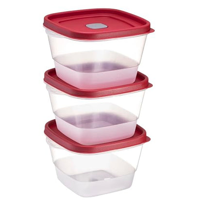 Tribello BPA-Free Plastic Food Storage Set, Red Vented Lids - Microwave, Dishwasher Safe: Perfect for Meal Prep, Leftovers, and Kitchen Organization (3 x 7-Cup) - size: 3 x 7-Cup