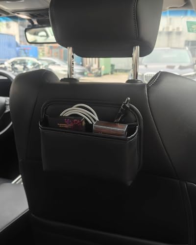Driver's Car Storage Bag, Small Car Side Pocket Organizer for Car Seats, Doors and Consoles, PU Leather, (Black) - color: Black