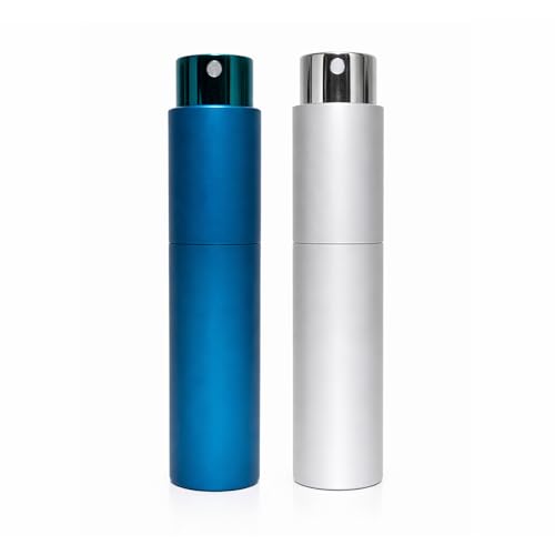Travel Perfume Bottle Refillable 10ml 2-Pack Twist Up Cologne Atomizer - color: Blue and silver