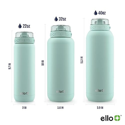 Ello Cooper 22oz Stainless Steel Water Bottle with Straw and Carry Handle, Double Walled and Vacuum Insulated Metal, Leak Proof Locking Lid with Soft Silicone Spout, Reusable, BPA Free, Yucca - color: Yucca, size: 22 Ounces