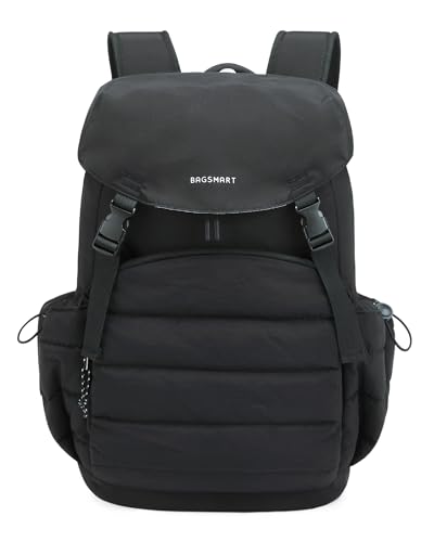 BAGSMART College Laptop Backpack, Large Opening Travel Backpack for Women, Outdoor Backpack for 15.6 Inch Laptop, Black - color: Black