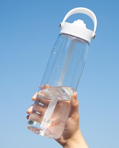OLDLEY 32 oz Water Bottle with Straw, Leakproof Sports Water Bottle with Carry Strap, BPA-Free Large Water Bottles for Home,Travel, School, Outdoors, Gym, Tritan,Transparent - color: A-Transparent