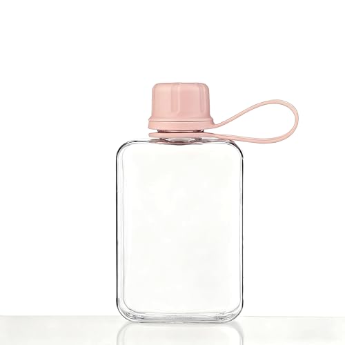 8.2 oz/240 ml Flat Travel Water Bottle, BPA Free Tritan Reusable Plastic Water Bottles Square Plastic Flask Pocket for Camping, Fitness, Outdoor Sports, Fits Purse and Pocket（Pink） - color: Pink