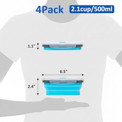 Collapsible Silicone Food Storage Containers Set with Lid & Air Vent,Foldable Lunch Containers(4PCS,Blue,17oz) - color: Blue | 17 oz | 4pc