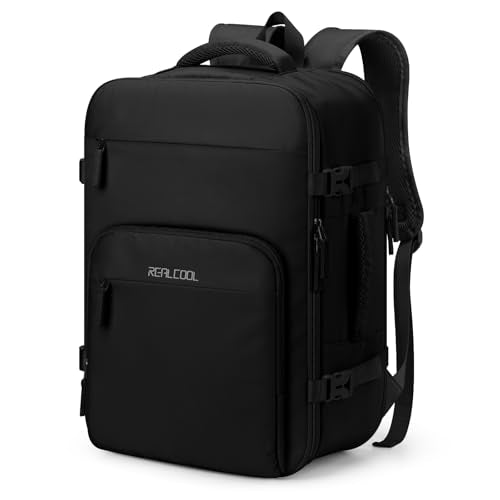 RealCool Travel Backpack for Women Men - Gift for Travelers, Students & Professionals, 15.6 Inch Laptop Carry On Backpack, TSA Flight Approved, College School Business Weekender Daypack-Black - color: Black, size: 15.6 inch