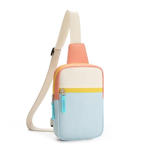 Birthday Gifts for 8 9 10 11 12 Year Old Teens Girls Kids, Fanny Pack Crossbody Bag Sling Belt Bags Purse, Dorm Travel Essentials for Girls Fashion, Preppy Tween Teen Girl Gift Trendy Stuff - color: Orange Pink & Soft Blue