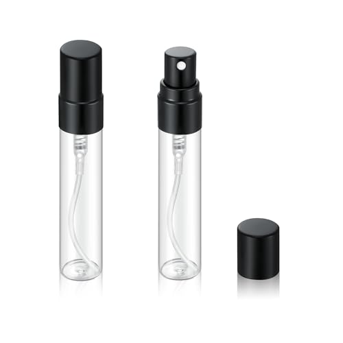 20Pcs 5ml Empty Clear Glass Mist Spray Bottle Refillable Mini Perfume Atomizer Travel Sample Bottle with Black Aluminized Nozzle Makeup Container for Perfume (5ml Black Caps) - color: 5ml Black Caps