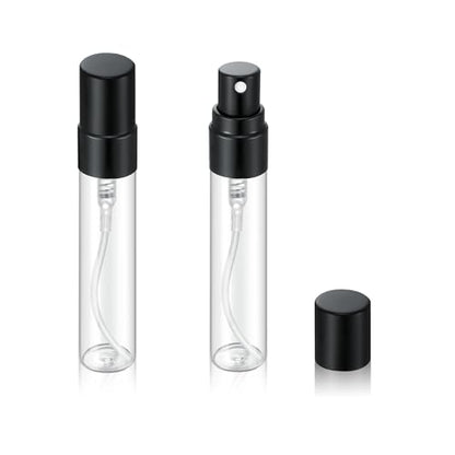 20Pcs 5ml Empty Clear Glass Mist Spray Bottle Refillable Mini Perfume Atomizer Travel Sample Bottle with Black Aluminized Nozzle Makeup Container for Perfume (5ml Black Caps) - color: 5ml Black Caps