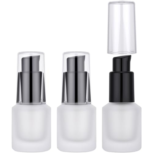 Segbeauty 0.5oz Empty Frosted Glass Travel Size Pump Bottle, 3pcs Matte Translucent Lotion Bottle Refillable, 15ml Travel Toiletry Bottles for Creams Liquids, Empty Cosmetic Skincare Container - color: Frosted Translucent, style: 3pcs 0.5oz