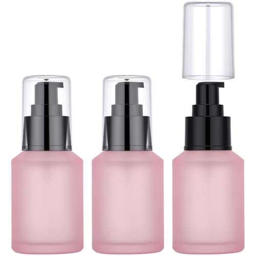 Segbeauty 2oz Frosted Glass Refillable Pump Bottles for Toiletries, 3pcs Travel Size Empty Bottles with Pumps for Foundation, 60ml Pink Travel Containers for Oils Bottle Dispenser Liquid Containers - color: Pink, style: 3pcs 2oz