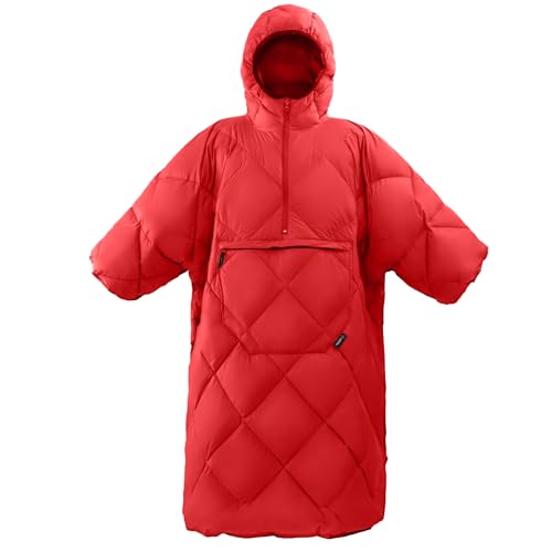 ATEPA Wearable Sleeping Bag Blanket Poncho, Recycled Water-Resistant Camping Poncho, Stadium Blanket for Outdoor Sports - color: Red