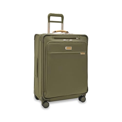 Briggs & Riley 26" Medium Expandable Spinner - Checked Luggage for Travel, Suitcases with Wheels, Softside Rolling Bag for Men & Women, Self-Repairing Zipper - Baseline Collection, Olive - color: Olive, size: 26" Medium Expandable