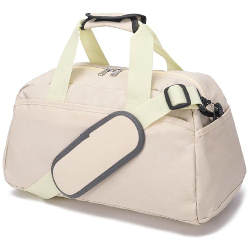 14 inch Small Gym Bag for Women & Men, Mini Duffel Bag for Travel Sports Lightweight Carry On Bag (Beige) - color: Beige