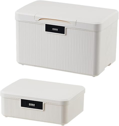RUIAN Lockable Storage Container Bin, 10 Gallon & 4.2 Gallon Security Portable Combination Lock Plastic Box, Suitable for Storing Important Items and Documents (Milk White) - color: Milk White, size: 10gallon+4.2gallon (2 Box Set)