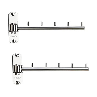 Pack of 2 Folding Wall Mounted Clothes Hanger Rack with Swing Arm Stainless Steel Heavy Duty Coat Hook for Bathroom, Bedroom, Laundry Room - Silver
