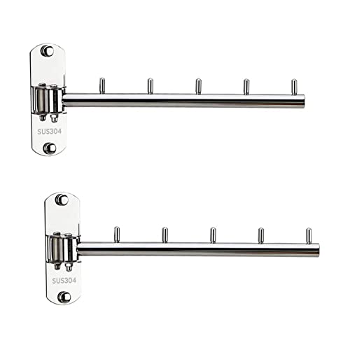 Pack of 2 Folding Wall Mounted Clothes Hanger Rack with Swing Arm Stainless Steel Heavy Duty Coat Hook for Bathroom, Bedroom, Laundry Room - Silver