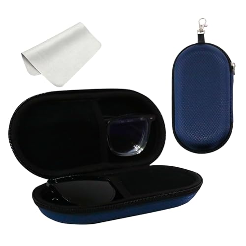 Double Eyeglasses Case, Hard Shell Dual Sunglasses Organizer with Zipper Clip Travel Glasses Storage for Women Men - color: Navy