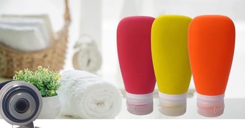 Travel Bottles for Toiletries, TSA Approved 3 oz Leak Proof Silicone Soft Refillable Squeeze Travel Size Containers BPA Free for Cleansers, Lotions, Shampoo, Conditioner (red,yellow,blue,orange) - color: Red-Yellow-Navy Blue-Orange