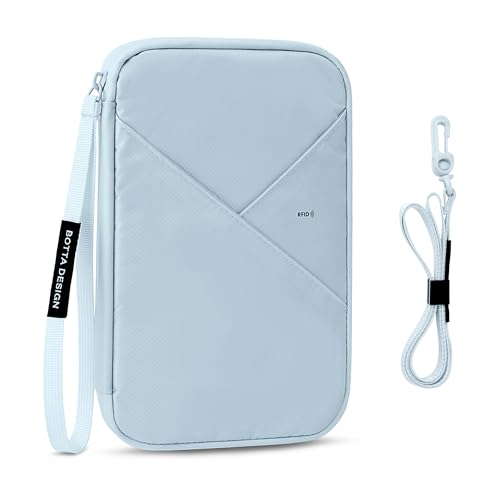 Veki Passport Holder for Travel Women Family, Passport Wallet Bag, RFID Travel Document Organizer, Waterproof Passport Holder for Men, Portable Case for Cards, Cash, Tickets, ID (Blue Gray, L) - color: Blue Gray, size: L