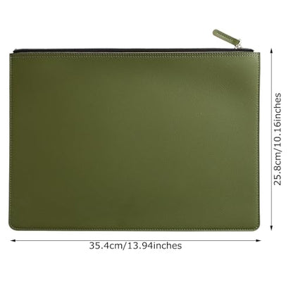 PU Leather A4 File Folder Zipper Document Holder Envelope Folder Case for Receipt Contract (Green) - color: Green