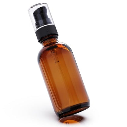 12Pack 60ml Amber Glass Pump Bottle with Black Top,2oz Small Dispenser, Travel Size Refillable Botttles for Lotions,Sercums,Essential Oils - color: 2oz Amber(12pcs)