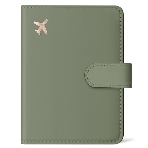 Passport Holder for Travel Essentials, RFID Blocking Leather Cover Wallet with Magnetic Closure, Aesthetic & Cute Passport Book Case for Women and Men - Green - color: Z.Green