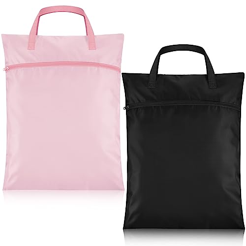 2 Pcs Travel Laundry Bags Waterproof with Handle Dirty Clothes Bag for Traveling Hanging Laundry Hamper with Two Zippered Pockets Washable Reusable for Sports Home Travel College Dorm (Pink, Black) - color: Pink, Black