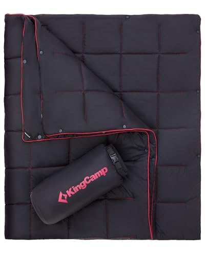 KingCamp Ultralight Camping Blanket, Packable Down Alternative Puffy Wearable Blankets Weatherproof Warm Package Quilt with Snap Buttons for Outdoor Hiking Travel Picnic Stadium (69"L x 53"W, Black) - color: Puretrail-black, size: 69" x 53"