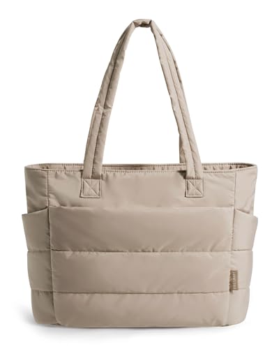 BAGSMART Tote Bag for Women, Lightweight Puffy Tote Bag with Compartments Shoulder Bag Handbag for Travel, Work, Gym | Lightweight - color: Grayish Brown, size: Small Size