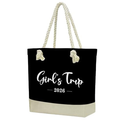 Fokongna Tote Bag For Women, Beach Bag Best Friend Travel Birthday Gifts, Travel Parties Vacation Shopping Essentials - color: Girls Trip Black