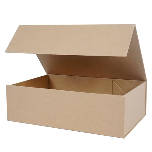 Aimyoo Brown Gift Box, 13.8x9x4.3 in Presents Box with Lids Magnetic Closure Rectangle Collapsible for Groomsman Proposal Box, Wedding, Birthday Gift Packging 1 Pack - color: Brown, size: 1 count (Pack of 1)