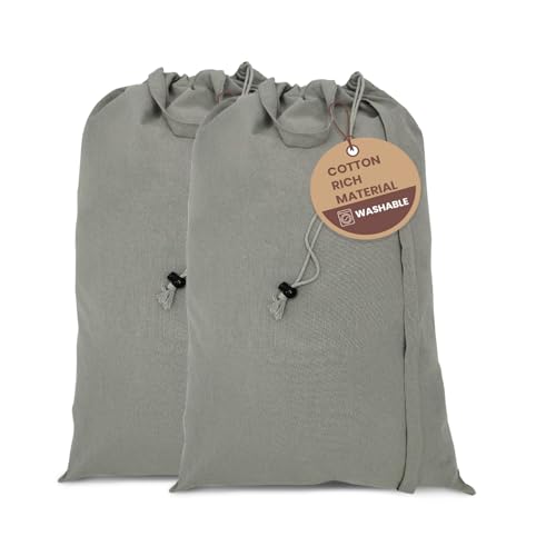 LFH Home Cotton Canvas Large Laundry Bag with Handle, Heavy Duty Drawstring Closure Washable Laundry Bags, School Travel, Home, Hotel, College Dorm, Organizer Sack, Toys Clothes 20x30 (Pack of 2)-Grey - color: Grey, size: 20”x30” (Pack of 2)