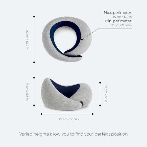 Ostrichpillow Go Neck Pillow, Travel Pillows for Airplanes, Premium Memory Foam Travel Pillow, 360º Ergonomic Design, Asymmetrical Sides, Travel Bag Included, Washable Modal Cover - color: Deep Blue
