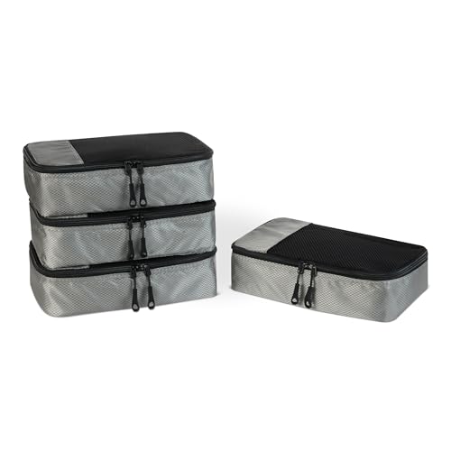 Amazon Essentials 4-Piece Packing Cubes Travel Accessories Set, Space-Saving Luggage Organizer with Double Zipper, Mesh Top, Small, Gray (Previously Amazon Basics) - color: Gray, size: 4 x Small