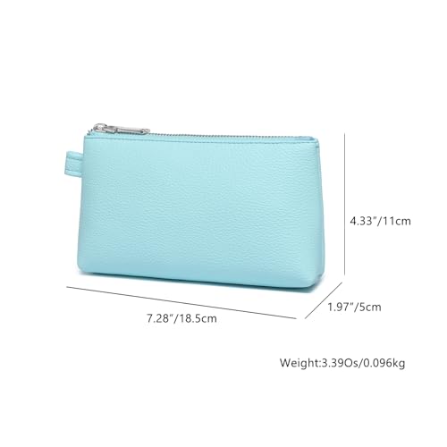30 Color PU Faux Leather Travel Toiletry Bag for Women, Mini Cosmetic Pouch Organizer with 2 Dividers, Easy Clean Makeup Bag for Purse, Gift Idea (PU Faux Leather/Clear Water Blue) - color: PU/Clear Water Blue
