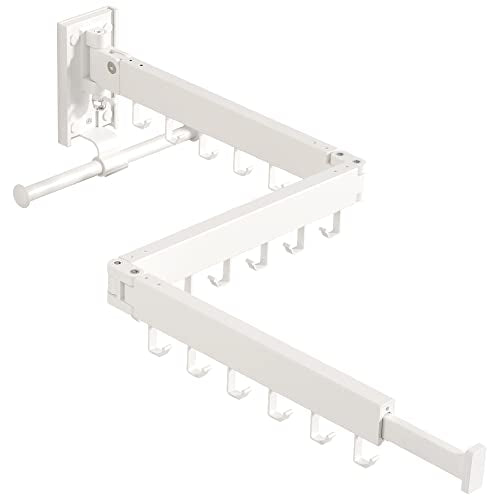 BOQORAD Wall Mounted Clothes Hanger Rack, Clothes Drying Rack,Laundry Drying Rack,Collapsible Clothes Rack Wall Mount, Retractable Drying Rack Clothing,can Fold Upward & Left & Right,White Color - size: Plus-White