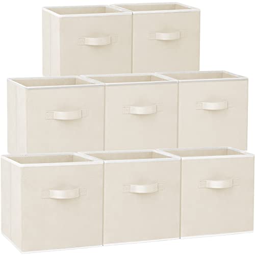 Criusia Storage Cubes - 11 Inch Heavy Duty Fabric Storage Bins for Shelves Closet Cube Organizer - 8 Pack Collapsible Cube Storage Bins Baskets for Clothes Blankets Toys - Nursery Organization (Beige) - color: Beige, size: Medium -11 inches