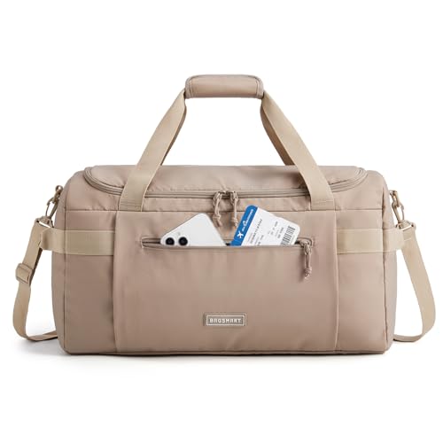 BAGSMART Travel Duffel Bags with Dividers, 32L Gym Duffle Bag with Laptop Compartment, Carry On Weekender Overnight Bag, Shoe Bag, PVC Wet Pocket, Brown - color: Brown