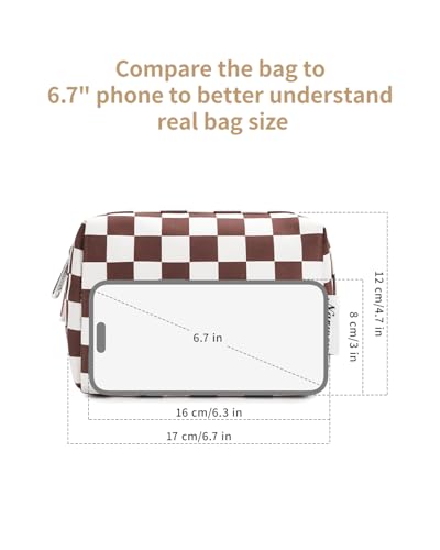 Narwey Small Checkered Makeup Bag for Purse Mini Cosmetic Bag Travel Makeup Pouch Zipper Pouch Cute Make up Bags with Compartments for Women Girls (Dark Checkerboard, Small) - color: YB-Dark Checkerboard, style: Small