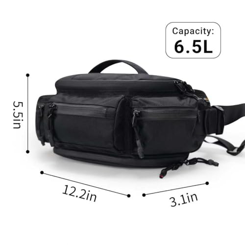 reeyee tactical fanny pack Fanny Pack for Men Women,Water-Resistant Sling Bag,Reflective Zipper, Utility Cycling Waist Pack, 6.5L Expandable Motorcycle Hip Bag Belt Outdoor Hiking Fishing Bumbag